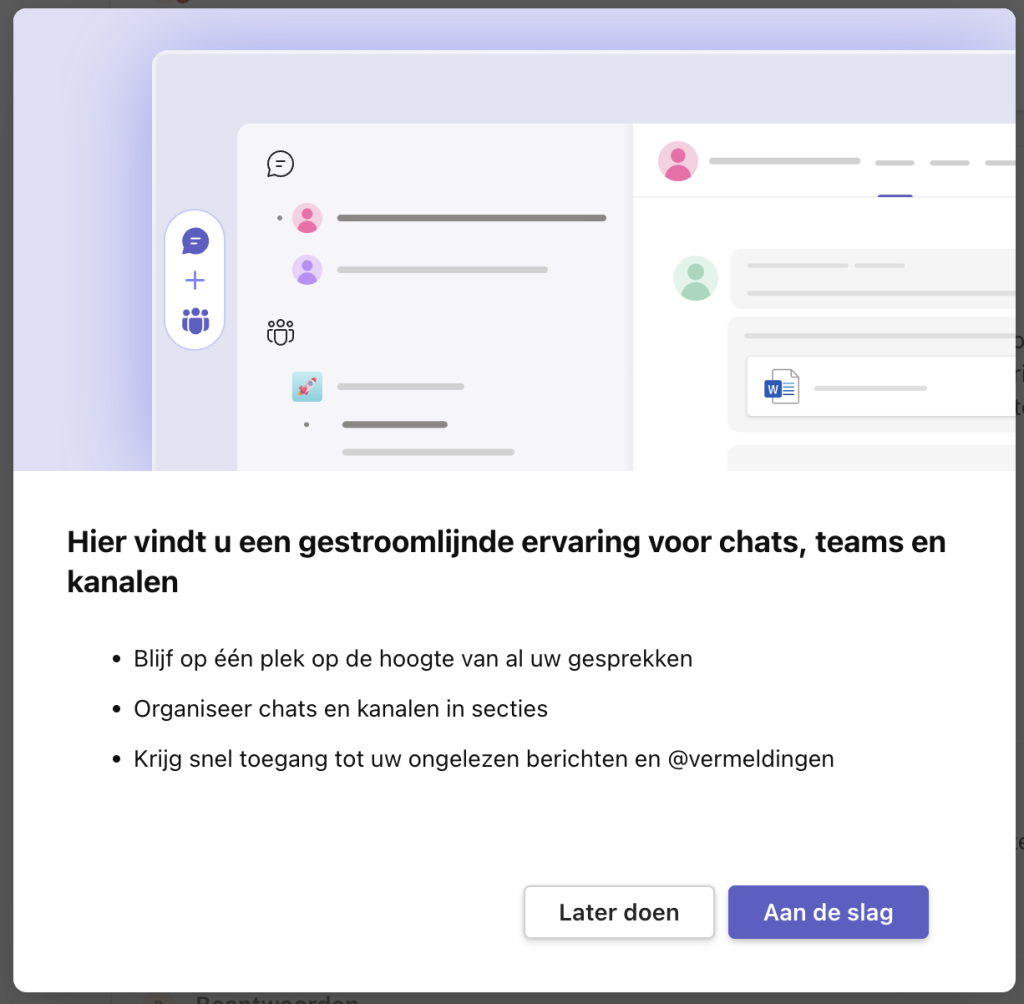Instructie in MS Teams over de updates per februari 2025